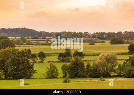 Le meilleur du paysage de Limbourg, beau paysage vert, collines, champs et prairie, végétation et village Banque D'Images