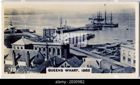 Illustration de Queens Wharf, Auckland, 1868; d'une carte à cigarettes imprimée dans les années 1930 Banque D'Images