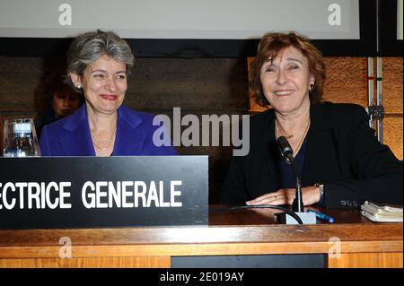 Irina Bokova et Edith Cresson participant au lancement du livre le Dictionnaire universel des Creatrices, qui s'est tenu au siège de l'UNESCO, à Paris, en France, le 22 novembre 2013. Photo d'Aurore Marechal/ABACAPRESS.COM Banque D'Images