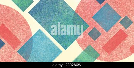 Arrière-plan moderne abstrait bleu vert rouge et jaune beige couleurs et formes carrées et blocs modernes de forme rectangulaire en losange dans un geom aléatoire Banque D'Images