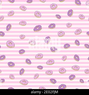 ensemble de motifs sans couture, dessins animés beignets doux dessinés à la main, délicates couleurs pastel beige lilas. motifs mignons pour l'emballage bannières textiles tissus. Illustration de Vecteur
