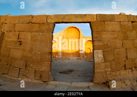 Israël, nord de la montagne du Negev. Ruines de Shivta, construit au 1er siècle par les Nabatéens. Un site classé au patrimoine mondial dans le cadre de la route des épices. Byzanti Banque D'Images