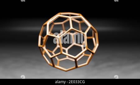 Modèle de la molécule de Buckminsterfullerène C60, allotrope des atomes de carbone fullerène, sphère ronde avec anneaux hexagonaux ou maillage, illustration moléculaire en 3D Banque D'Images