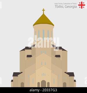 Église de Sameba, Cathédrale de la Sainte Trinité de Tbilissi. Géorgie, Tbilissi. Illustration vectorielle. Illustration de Vecteur