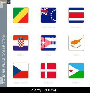 Collection de drapeaux carrés du monde. Drapeaux carrés du Congo, des Îles Cook, du Costa Rica, de la Croatie, de Cuba, de Chypre, de la République tchèque, du Danemark, de Djibouti Illustration de Vecteur