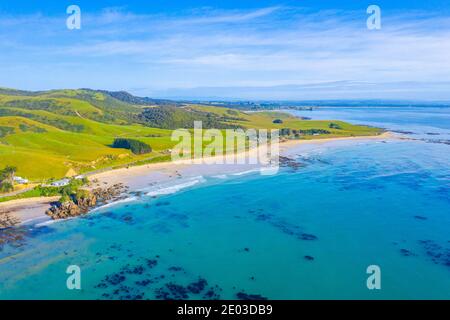 Vue aérienne d'une plage au point de Kaka à New zélande Banque D'Images