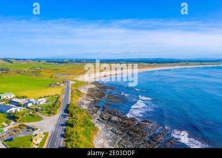 Vue aérienne d'une plage au point de Kaka à New zélande Banque D'Images