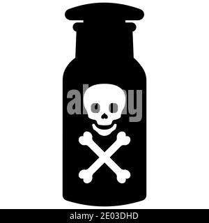 flacon de poison toxique avec signe de mort crâne et os, bocal de laboratoire vectoriel avec substance toxique, poison mortel de virus Illustration de Vecteur