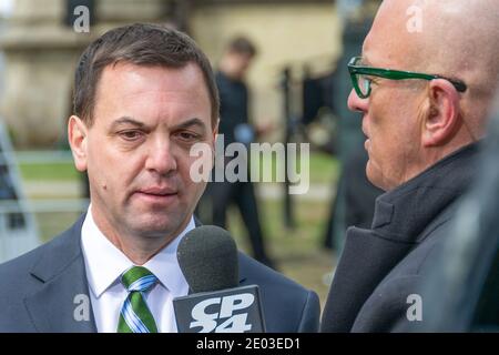 Tim Hudak, chef conservateur en Ontario, Canada. Scènes de la funérailles d'État pour Jim Flaherty, Toronto, Canada-avril 2014 Banque D'Images