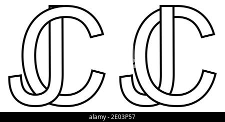 Logo signe jc cj icône signe deux lettres entrelacées J, C vecteur logo jc, cj premières lettres majuscules motif alphabet j, c Illustration de Vecteur