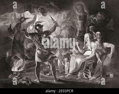 Illustration de la pièce de William Shakespeare Macbeth, Act IV, Scene I. d'une gravure du XVIIIe siècle par Robert Thew après une œuvre de Sir Joshua Reynolds. Banque D'Images