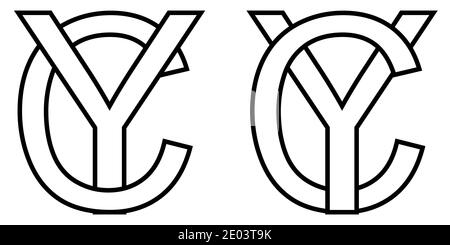 Logo signe yc cy icône signe deux lettres entrelacées y, C vector logo yc, cy premières lettres majuscules motif alphabet y, c Illustration de Vecteur