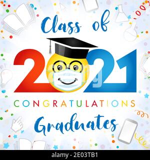 Classe de 2021 ans de graduation bannière, concept de prix. Affiche amusante créative, joyeux Noël mignon affiche d'invitation colorée. Graphique abstrait isolé de Illustration de Vecteur