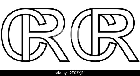 Logo signe rc cr icône signe deux lettres entrelacées r, C vecteur logo rc, cr premières lettres majuscules motif alphabet r, c Illustration de Vecteur