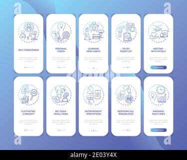 Surmonter l'écran de la page d'application mobile d'intégration de procrastination avec des concepts définis Illustration de Vecteur
