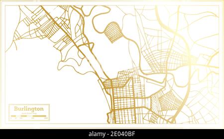 Burlington Vermont USA carte de la ville en style rétro en couleur dorée. Carte de contour. Illustration vectorielle. Illustration de Vecteur