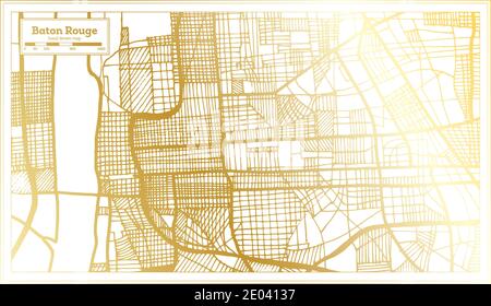 Baton Rouge Louisiana USA carte de la ville en style rétro en couleur dorée. Carte de contour. Illustration vectorielle. Illustration de Vecteur