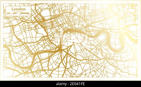 London Angleterre UK City Map en style rétro en couleur dorée. Carte de contour. Illustration vectorielle. Illustration de Vecteur