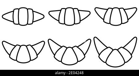 Ensemble de petits pains à croissants avec garniture, croissants vectoriels de forme incurvée Illustration de Vecteur