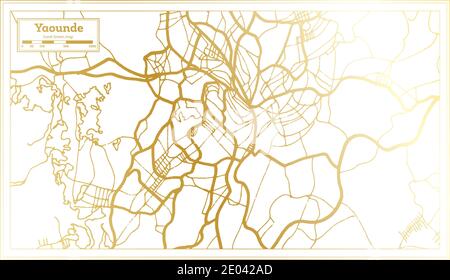 Carte de la ville de Yaoundé Cameroun en style rétro en couleur dorée. Carte de contour. Illustration vectorielle. Illustration de Vecteur