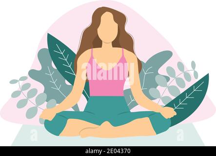 Femme faisant du yoga dans la nature. Concept de yoga, méditation, relaxation Illustration de Vecteur