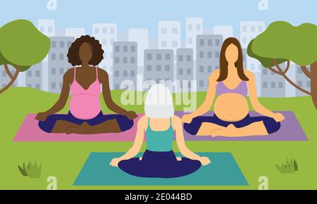 Femmes enceintes qui font des cours de yoga dans le parc Illustration de Vecteur