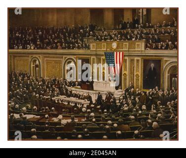 Archive USA WW1 Congrès américain "pour la liberté du monde" le président Woodrow Wilson demandant au Congrès de déclarer la guerre à l'Allemagne, 2 avril 1917. [1917], c1918 décembre 21. Wilson, Woodrow,--1856-1924 - Guerre mondiale, 1914-1918--Communications--Washington D.C., États-Unis Banque D'Images