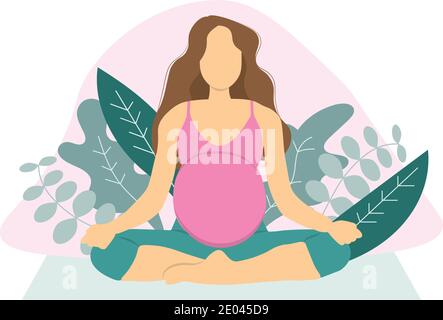 Pregnant woman doing yoga dans la nature Illustration de Vecteur