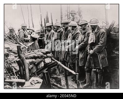 La première Guerre mondiale des tranchées de combat du front occidental hommes américains d'infanterie et de mitrailleuse affectés dans les tranchées Photographie montre des soldats américains en France pendant la première Guerre mondiale, 1914-1918 Banque D'Images