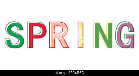 Word Spring style minimaliste lettres colorées vecteur logo symbole signe ressort Illustration de Vecteur