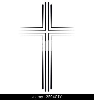 Croix catholique chrétienne conception plate d'icône, le baptême d'icône de croix de vecteur.Crucifix chrétien linéaire abstrait Illustration de Vecteur