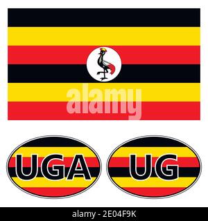 Drapeau et autocollants sur la voiture de l'Ouganda, autocollant vecteur drapeau de l'Ouganda Illustration de Vecteur