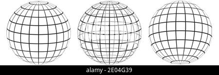 Définissez le réticule 3d globe Meridian et Parallel , les lignes de champ sur la surface Meridian et parallèle, le réticule du modèle de fil vectoriel Illustration de Vecteur