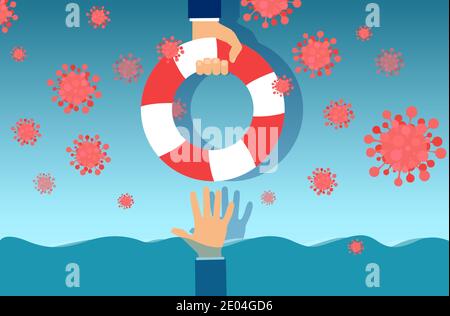 Vecteur d'un homme d'affaires sauvé avec une bouée à vie pendant crise économique du coronavirus Illustration de Vecteur