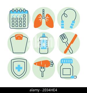 icône d'état de santé définie sur fond blanc, style de ligne, illustration vectorielle Illustration de Vecteur