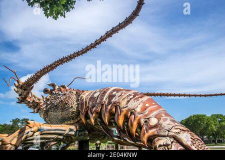 Sculpture géante naturelle sur le bord de la route d'un homard de Floride dans une galerie d'art à Islamorada dans les Florida Keys. Banque D'Images