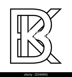 Logo signe bk, kb signe d'icône deux lettres entrelacées b k logo vectoriel bk, kb première lettre majuscule motif alphabet b, k Illustration de Vecteur