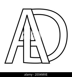 Logo annonce icône signe deux lettres entrelacées A D, vecteur logo annonce premières lettres majuscules motif alphabet a d Illustration de Vecteur