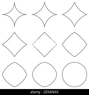 définir des formes géométriques, passer d'une étoile à un cercle et à un carré, des formes géométriques vectorielles pour la conception, différentes convexités et concavités Illustration de Vecteur