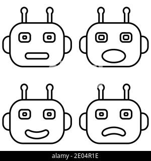 Icônes chat bot intelligence artificielle, émotions, vecteur bot l'icône de réseau pour afficher la réaction des émotions Illustration de Vecteur