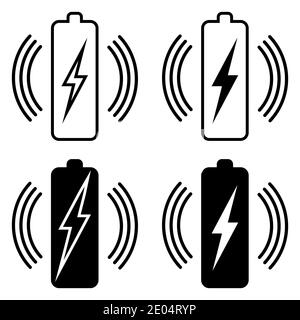 Définissez les icônes charge de la batterie sans fil, transmission de puissance sans fil de la norme Vector Qi pour la batterie Illustration de Vecteur