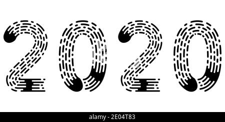 2020 lettrage figure année style d'empreinte digitale police vecteur numéro 2020 nouvelle année lettrage dessiné à la main calligraphie vintage subtil grunge Illustration de Vecteur