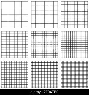 Définir la grille carrée, avec différentes tailles de points, grille de motif vectoriel Pixel par pouce, image de périphérique électronique de densité de pixels PPI Illustration de Vecteur