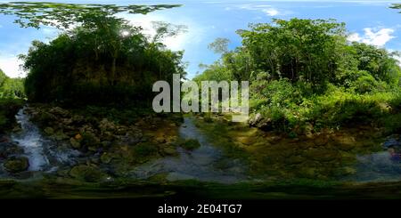 Rivière dans une forêt tropicale verte. Rivière dans la forêt, jungle. Philippines, Bohol. 360 panorama VR. Banque D'Images