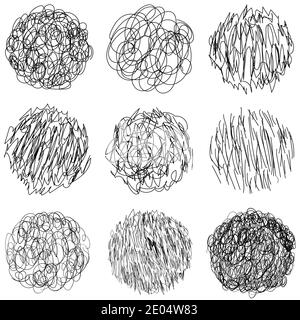 Définir des formes de gribouillage dessinées à la main, un stylo à motif rond vectoriel pour un design exquis, un dessin animé Doodle Illustration de Vecteur