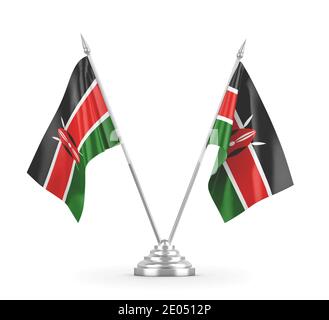 Drapeaux de table Kenya isolés sur le rendu 3D blanc Banque D'Images
