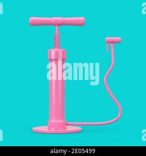 Pompe à air à main rose automobile de style Duotone sur fond bleu. Rendu 3d Banque D'Images