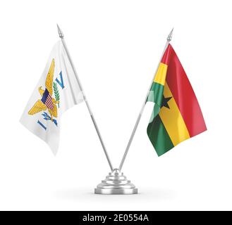Ghana et Îles Vierges États-Unis drapeaux de table isolés sur blanc Banque D'Images