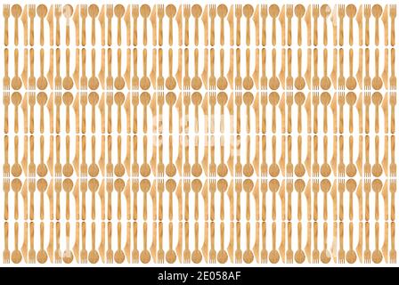 Fond de coutellerie en bois écologique à usage unique, comprenant un couteau, une fourchette et une cuillère Banque D'Images