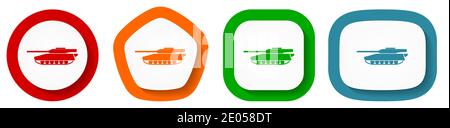 Tank, armée, militaire, jeu d'icônes vecteur véhicule de guerre, boutons de conception plate sur fond blanc Illustration de Vecteur